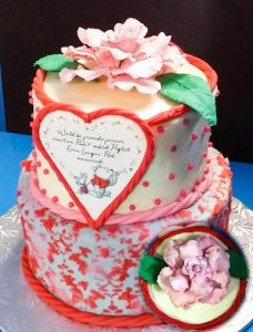 Winnie the Pooh & Piglet "Together Forever" 30th Anniversay Cake. With "Flocked Velvet" buttercream & fondant flower. Eat My Sweets Bakery. Mississauga & GTA