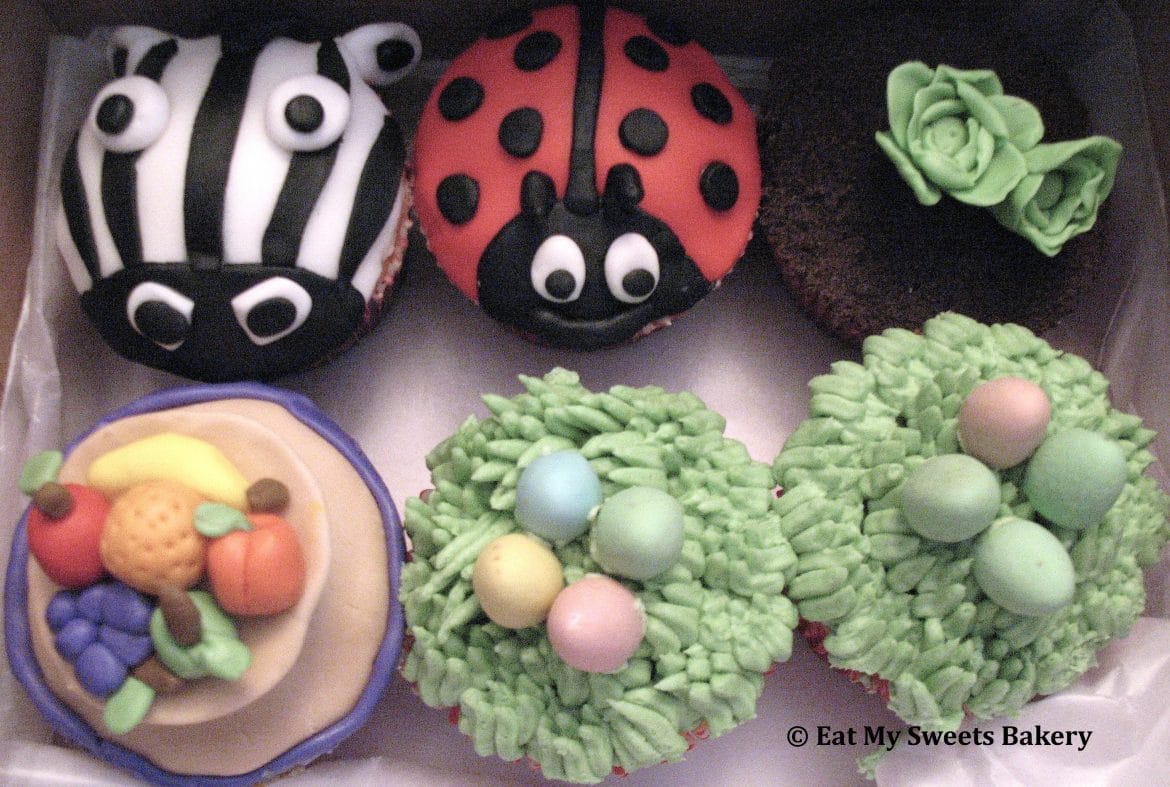 Zebra, Ladybug, Cabbages, Fruit & Easter Egg Cupcakes from Eat My Sweets Bakery