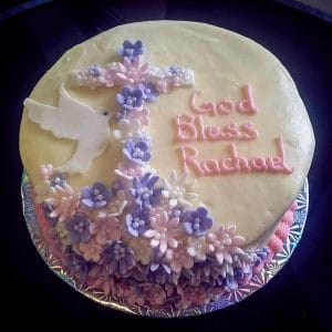 Floral Cross & Dove Confirmation Cake