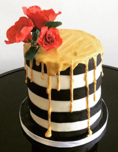 Tall Striped Birthday Cake With Gold Drip