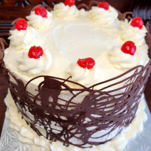 Black Forest cake with chocolate cage