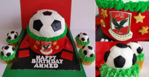 Sculpted Soccer ball Custom Birthday Cake with matching custom