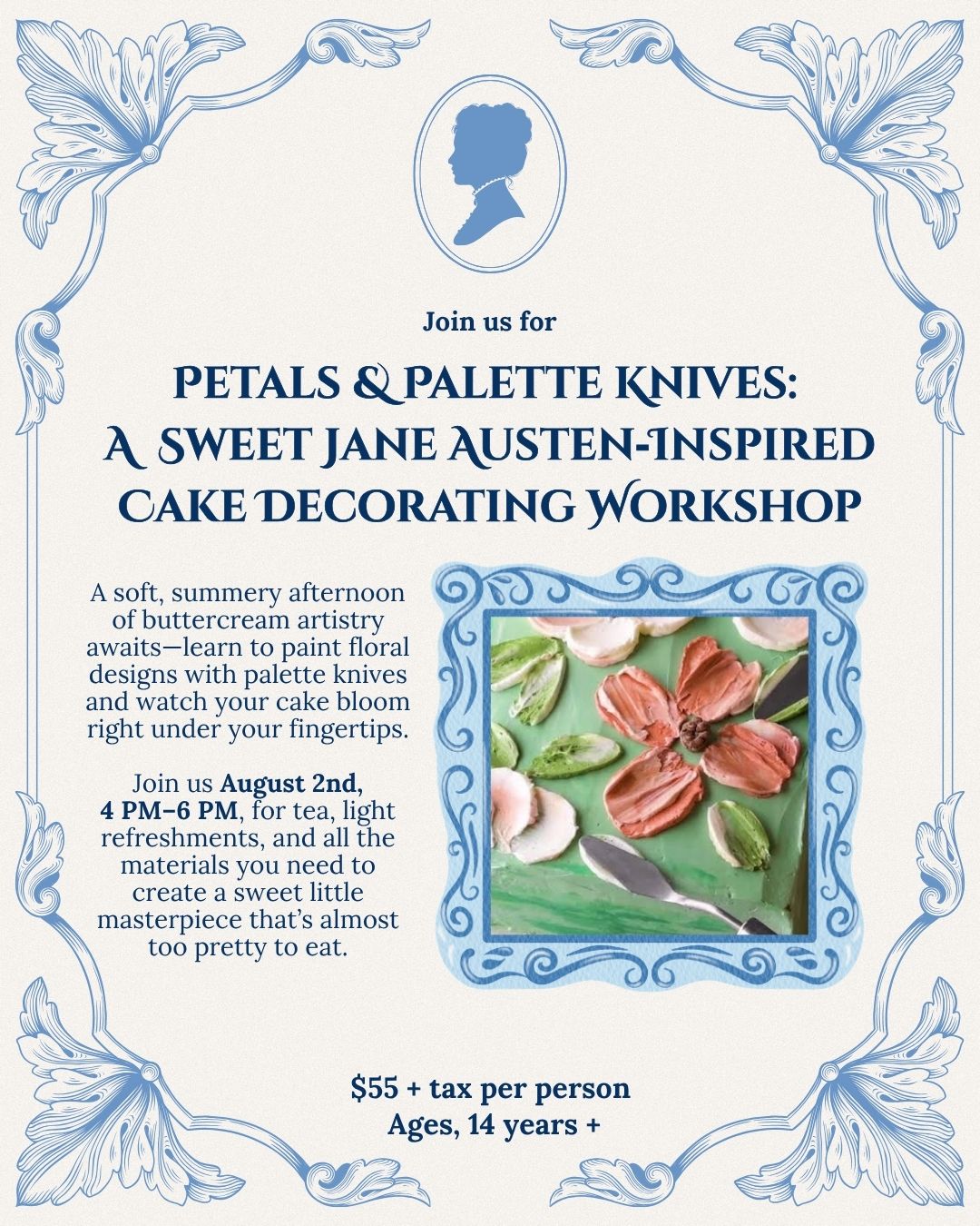 graphic for Petals & Palette Knives: A Sweet Jane Austen‑Inspired Cake Decorating Workshop